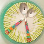 Salatbesteck Löffelstil Besteck, fröhlich, Handarbeit, Käsemesser Bunter Griff, Kunsthandwerk, Löffelstil, Polymer clay, Unikat