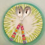 Salatbesteck Löffelstil Besteck, fröhlich, Handarbeit, Käsemesser Bunter Griff, Kunsthandwerk, Löffelstil, Polymer clay, Unikat