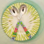 Salatbesteck Löffelstil Besteck, fröhlich, Handarbeit, Käsemesser Bunter Griff, Kunsthandwerk, Löffelstil, Polymer clay, Unikat
