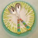 Salatbesteck Löffelstil Besteck, fröhlich, Handarbeit, Käsemesser Bunter Griff, Kunsthandwerk, Löffelstil, Polymer clay, Unikat