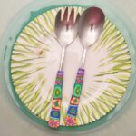 Salatbesteck Löffelstil Besteck, fröhlich, Handarbeit, Käsemesser Bunter Griff, Kunsthandwerk, Löffelstil, Polymer clay, Unikat