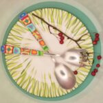 Salatbesteck Löffelstil Besteck, fröhlich, Handarbeit, Käsemesser Bunter Griff, Kunsthandwerk, Löffelstil, Polymer clay, Unikat