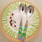 Salatbesteck Löffelstil Besteck, fröhlich, Handarbeit, Käsemesser Bunter Griff, Kunsthandwerk, Löffelstil, Polymer clay, Unikat