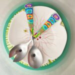 Salatbesteck Löffelstil Besteck, fröhlich, Handarbeit, Käsemesser Bunter Griff, Kunsthandwerk, Löffelstil, Polymer clay, Unikat