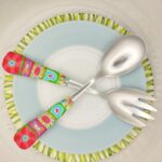Salatbesteck Löffelstil Besteck, fröhlich, Handarbeit, Käsemesser Bunter Griff, Kunsthandwerk, Löffelstil, Polymer clay, Unikat