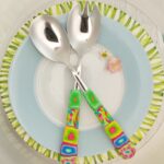 Salatbesteck Löffelstil Besteck, fröhlich, Handarbeit, Käsemesser Bunter Griff, Kunsthandwerk, Löffelstil, Polymer clay, Unikat
