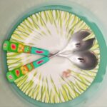 Salatbesteck Löffelstil Besteck, fröhlich, Handarbeit, Käsemesser Bunter Griff, Kunsthandwerk, Löffelstil, Polymer clay, Unikat
